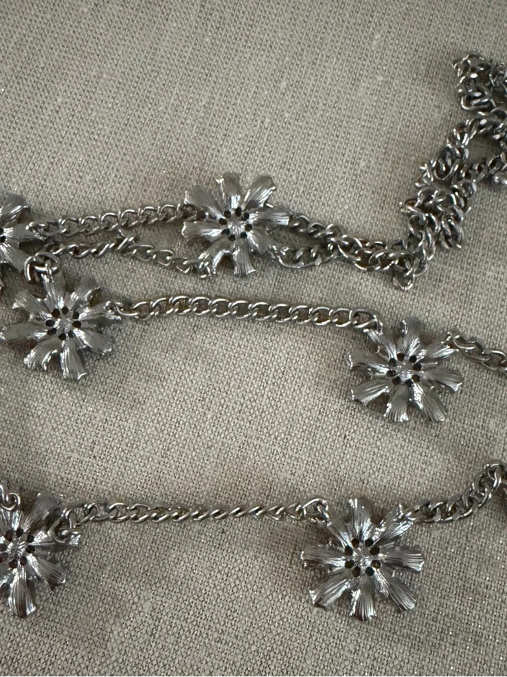 Silver Chain Multi-Flower Necklace with Lavender Crystal Petals - Picture 5 of 6